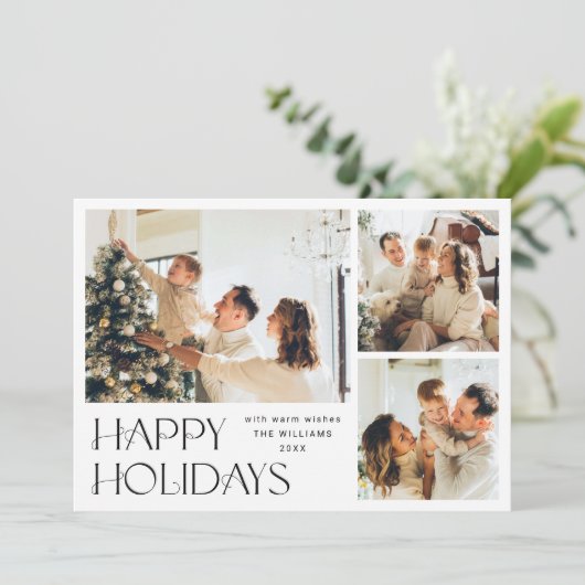 Elegante minimalistische kerst 4 foto QR code Feestdagenkaart (Staand voorkant)