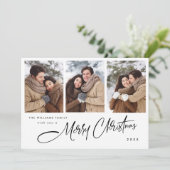 Elegante minimalistische kerst 4 foto QR code Feestdagenkaart (Staand voorkant)