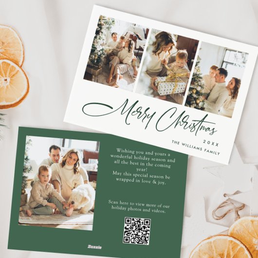 Elegante minimalistische kerst 4 foto QR code Feestdagenkaart