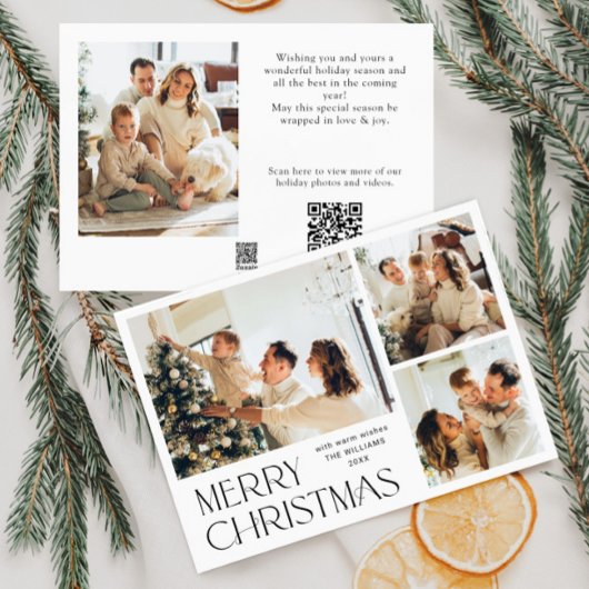 Elegante minimalistische kerst 4 foto QR code Feestdagenkaart