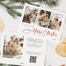 Elegante minimalistische kerst 5 foto QR code Feestdagenkaart