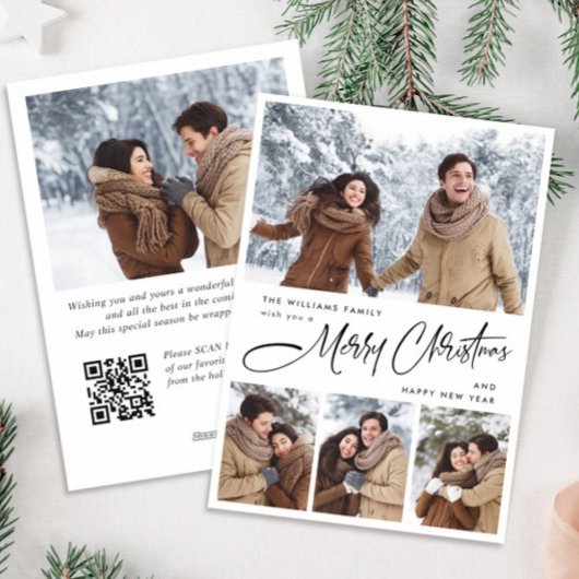 Elegante minimalistische kerst 5 foto QR code Feestdagenkaart