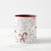 Elegante Minimalistische Kerst Doodles Handgeteken Mok (Midden)