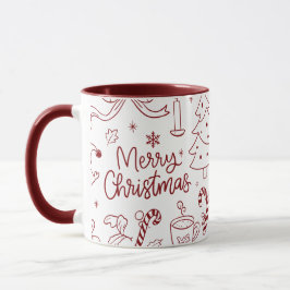 Elegante Minimalistische Kerst Doodles Handgeteken Mok