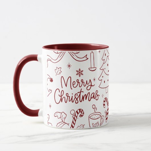 Elegante Minimalistische Kerst Doodles Handgeteken Mok (Links)