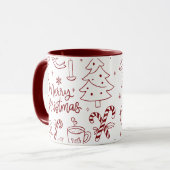Elegante Minimalistische Kerst Doodles Handgeteken Mok (Voorkant links)