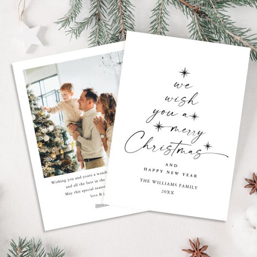 Elegante Minimalistische Kerst Handgetekende Foto Feestdagenkaart