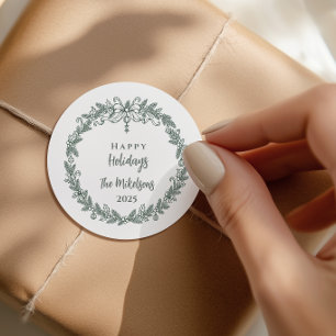 Elegante Minimalistische Kerst Lijnkunst Ronde Sticker