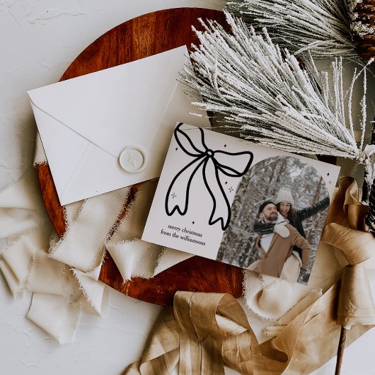 Elegante minimalistische kerstboog familiefoto feestdagenkaart