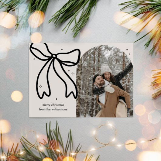 Elegante minimalistische kerstboog familiefoto feestdagenkaart