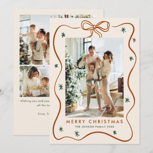 Elegante minimalistische kerstboog lint 5 foto feestdagenkaart (Voorkant / Achterkant)