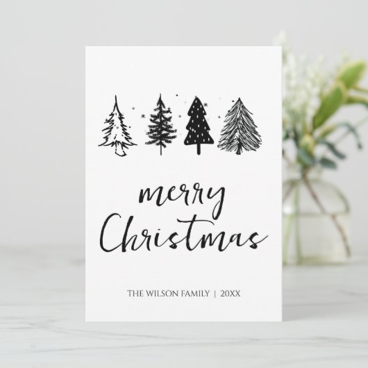 Elegante minimalistische kerstboom feestdagenkaart (Staand voorkant)