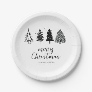 Elegante minimalistische kerstboom papieren bordje