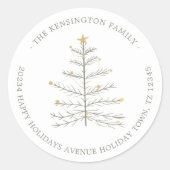 Elegante minimalistische kerstboom retouradres ronde sticker (Voorkant)