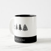 Elegante minimalistische kerstboom tweekleurige koffiemok (Voorkant links)
