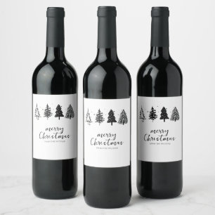 Elegante minimalistische kerstboom wijn etiket