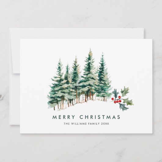 Elegante minimalistische kerstdennenboom begroetin feestdagenkaart (Voorkant)