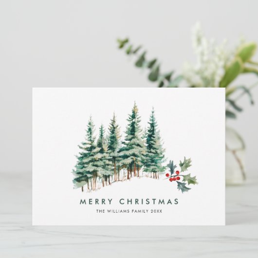 Elegante minimalistische kerstdennenboom begroetin feestdagenkaart (Staand voorkant)