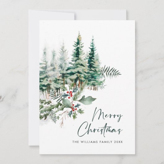 Elegante minimalistische kerstdennenboom begroetin feestdagenkaart (Voorkant)