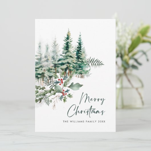 Elegante minimalistische kerstdennenboom begroetin feestdagenkaart (Staand voorkant)