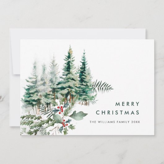 Elegante minimalistische kerstdennenboom begroetin feestdagenkaart (Voorkant)