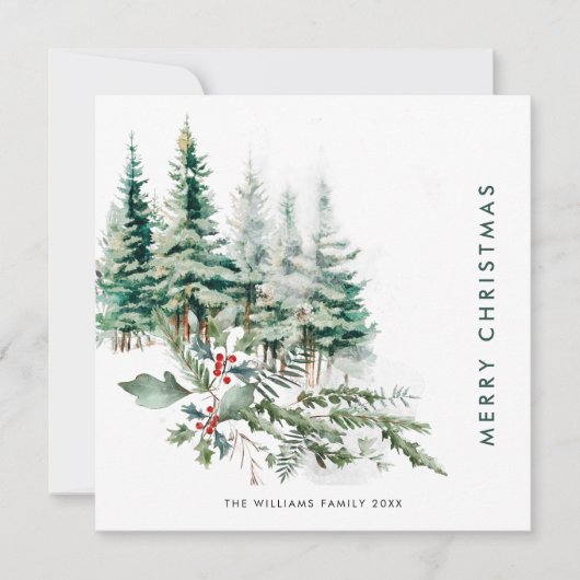 Elegante minimalistische kerstdennenboom begroetin feestdagenkaart (Voorkant)