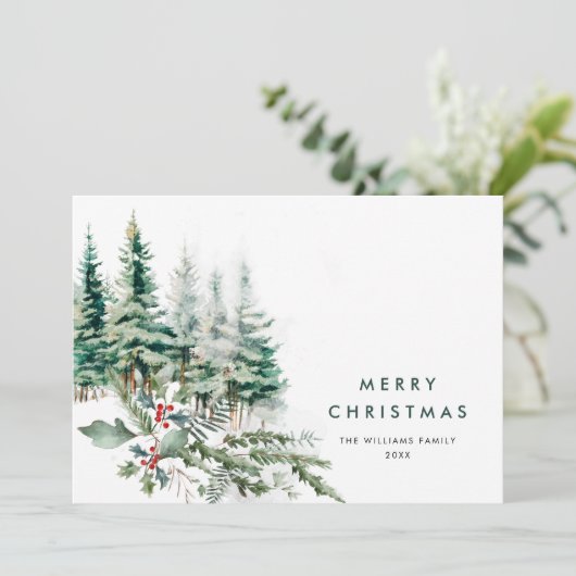 Elegante minimalistische kerstdennenboom begroetin feestdagenkaart (Staand voorkant)