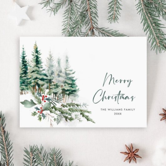 Elegante minimalistische kerstdennenboom begroetin feestdagenkaart