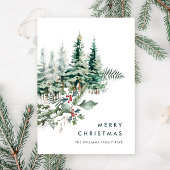 Elegante minimalistische kerstdennenboom begroetin feestdagenkaart