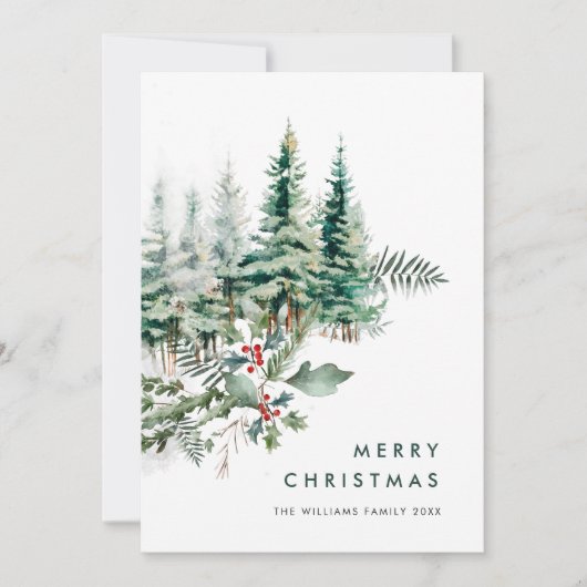 Elegante minimalistische kerstdennenboom begroetin feestdagenkaart (Voorkant)