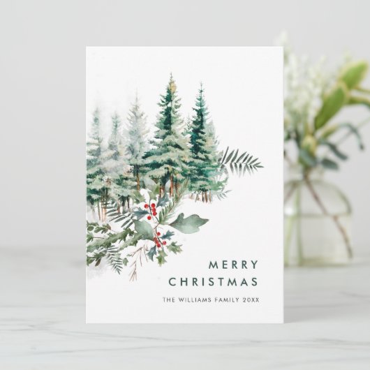 Elegante minimalistische kerstdennenboom begroetin feestdagenkaart (Staand voorkant)