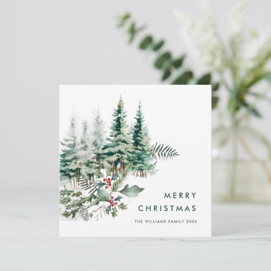 Elegante minimalistische kerstdennenboom begroetin feestdagenkaart (Staand voorkant)