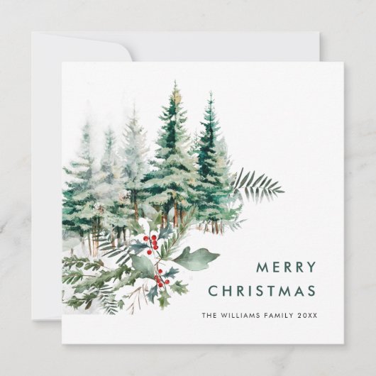 Elegante minimalistische kerstdennenboom begroetin feestdagenkaart (Voorkant)