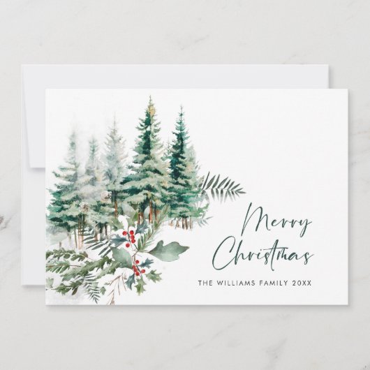 Elegante minimalistische kerstdennenboom begroetin feestdagenkaart (Voorkant)