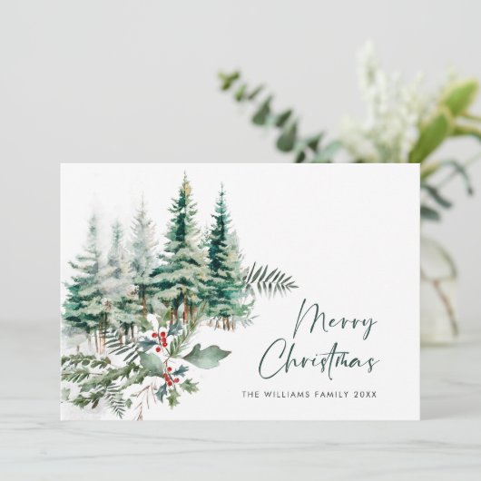 Elegante minimalistische kerstdennenboom begroetin feestdagenkaart (Staand voorkant)