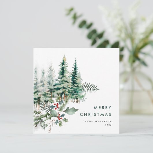 Elegante minimalistische kerstdennenboom begroetin feestdagenkaart (Staand voorkant)