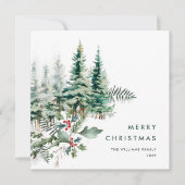 Elegante minimalistische kerstdennenboom begroetin feestdagenkaart (Voorkant)