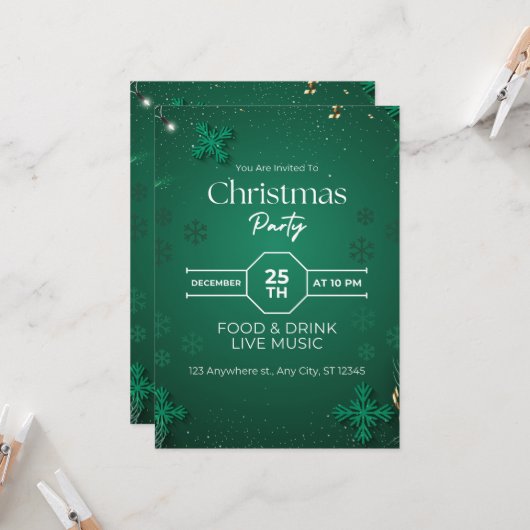 Elegante minimalistische kerstfeestuitnodiging kaart (Voorkant / Achterkant in situ)