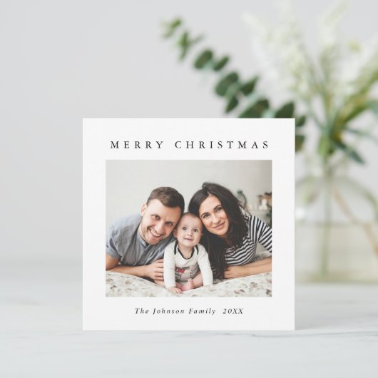 Elegante minimalistische kerstgroet 2 foto feestdagenkaart (Staand voorkant)