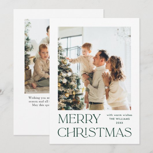 Elegante minimalistische kerstgroet 2 foto feestdagenkaart (Voorkant / Achterkant)