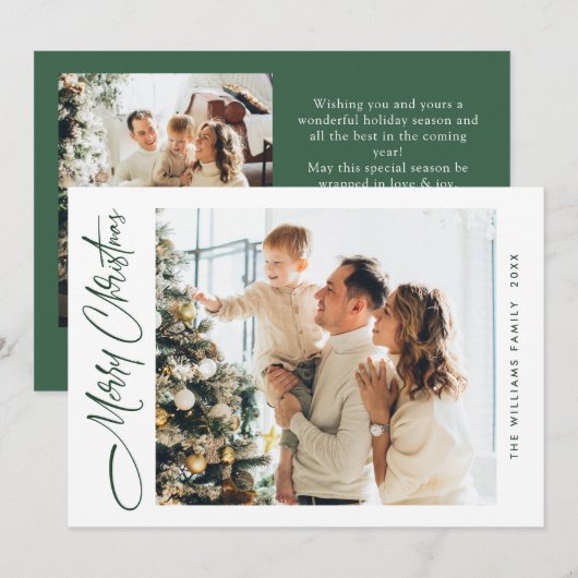 Elegante minimalistische kerstgroet 2 foto feestdagenkaart (Voorkant / Achterkant)