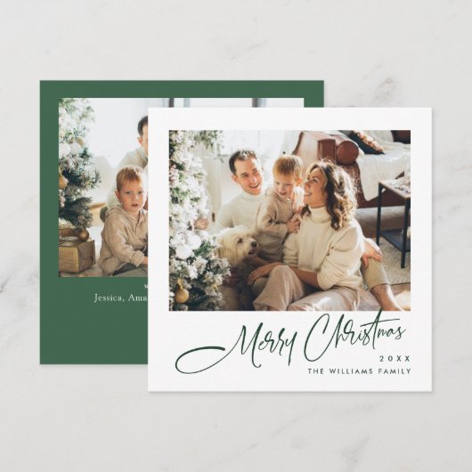 Elegante minimalistische kerstgroet 2 foto feestdagenkaart (Voorkant / Achterkant)