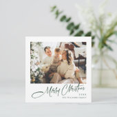 Elegante minimalistische kerstgroet 2 foto feestdagenkaart (Staand voorkant)