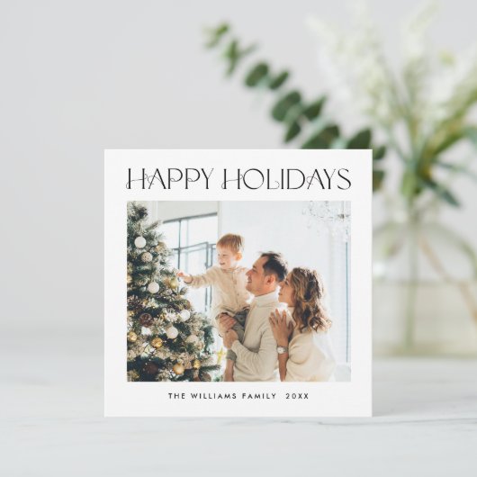 Elegante minimalistische kerstgroet 2 foto feestdagenkaart (Staand voorkant)