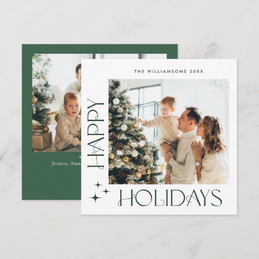 Elegante minimalistische kerstgroet 2 foto feestdagenkaart (Voorkant / Achterkant)