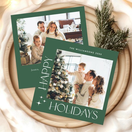 Elegante minimalistische kerstgroet 2 foto feestdagenkaart