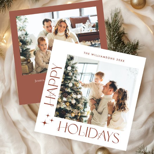 Elegante minimalistische kerstgroet 2 foto feestdagenkaart