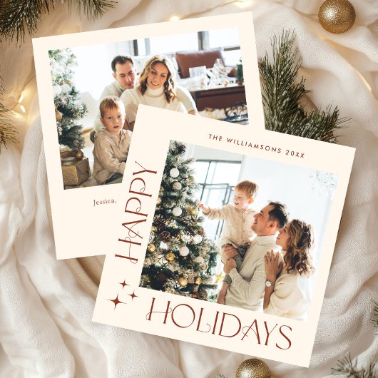 Elegante minimalistische kerstgroet 2 foto feestdagenkaart