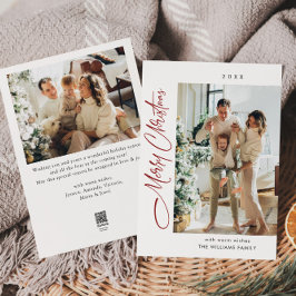 Elegante minimalistische kerstgroet 2 foto feestdagenkaart