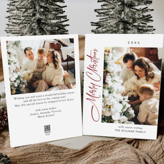 Elegante Minimalistische Kerstgroet 2 Foto Feestdagenkaart